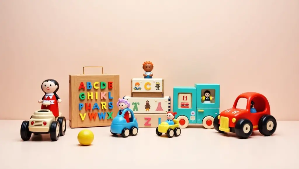 Flux Dev A selection of unique and creative Iranian toys on a 3