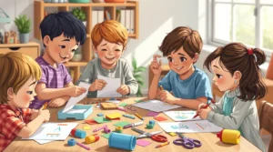 پرورش خلاقیت کودکان تعدادی کودک دور میز در حال نقاشی کشیدن